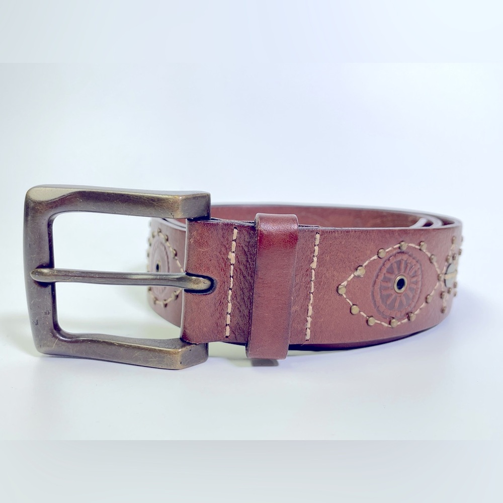Fossil | Brown Embroidered Boho Leather Belt Size Medium Style BT6219200